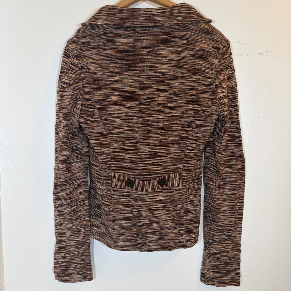 Magaschoni 100% Silk Knit Blazer Brown Space Dye Button Front Jacket Womens Med - Picture 3 of 6
